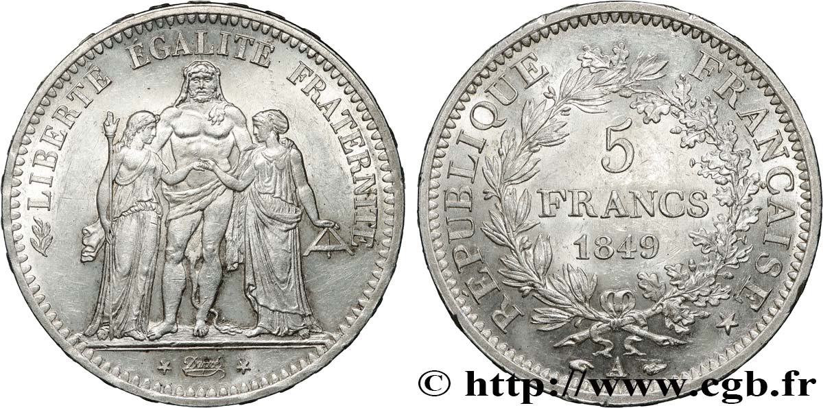 5 francs Hercule, IIe République 1849 Paris F.326/5 MS61 