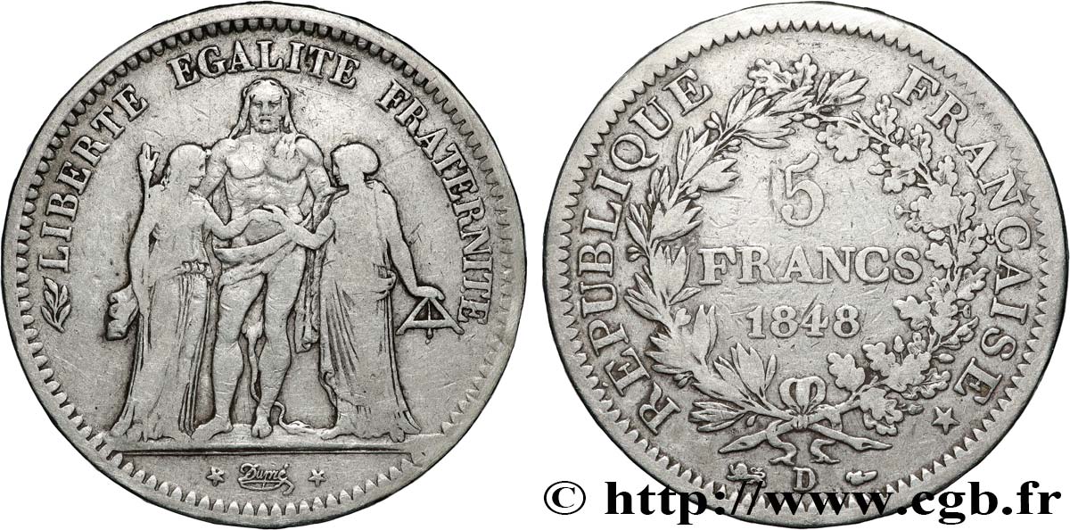 5 francs Hercule, IIe République 1848  Lyon F.326/3 TB 