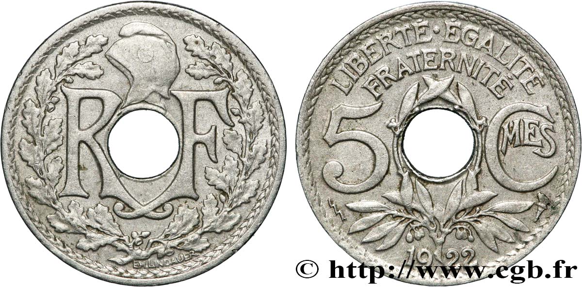 5 centimes Lindauer, petit module 1922 Poissy F.122/5 MBC40