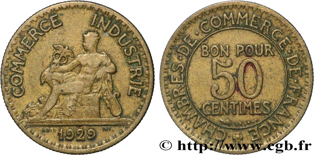 50 centimes Chambres de Commerce 1929 F.191/11 VF