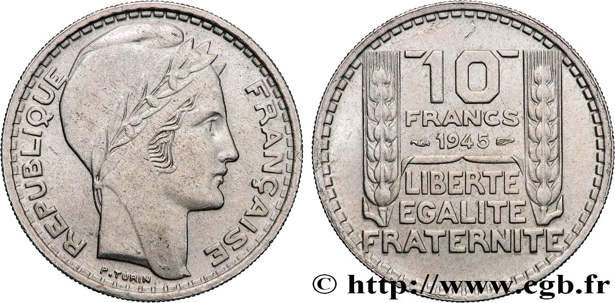 10 francs Turin, grosse tête, rameaux longs 1945 F.361/2 AU55