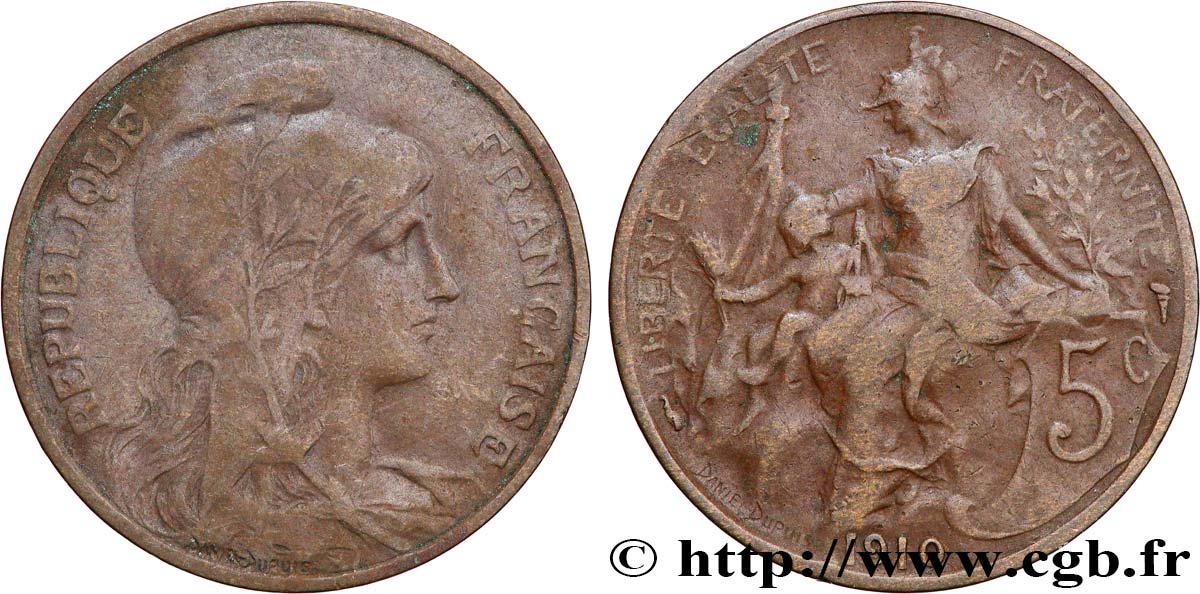 5 centimes Daniel-Dupuis 1910  F.119/22 B+