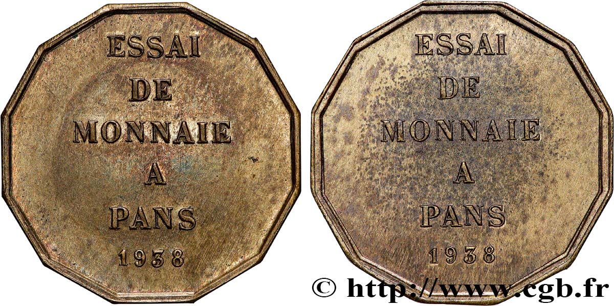 Essai de fabrication de monnaie à 12 pans 1938 Paris VG.5489  G EBC+ 