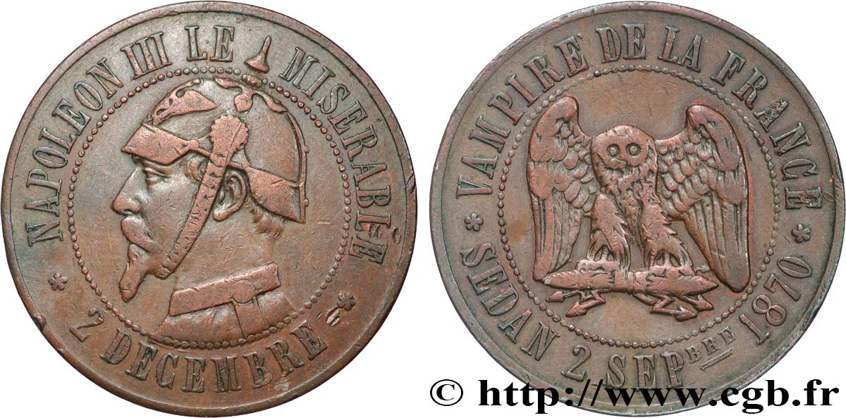 Médaille satirique Cu 32, type C “Chouette monétaire” 1870  Schw.C1a  SS 