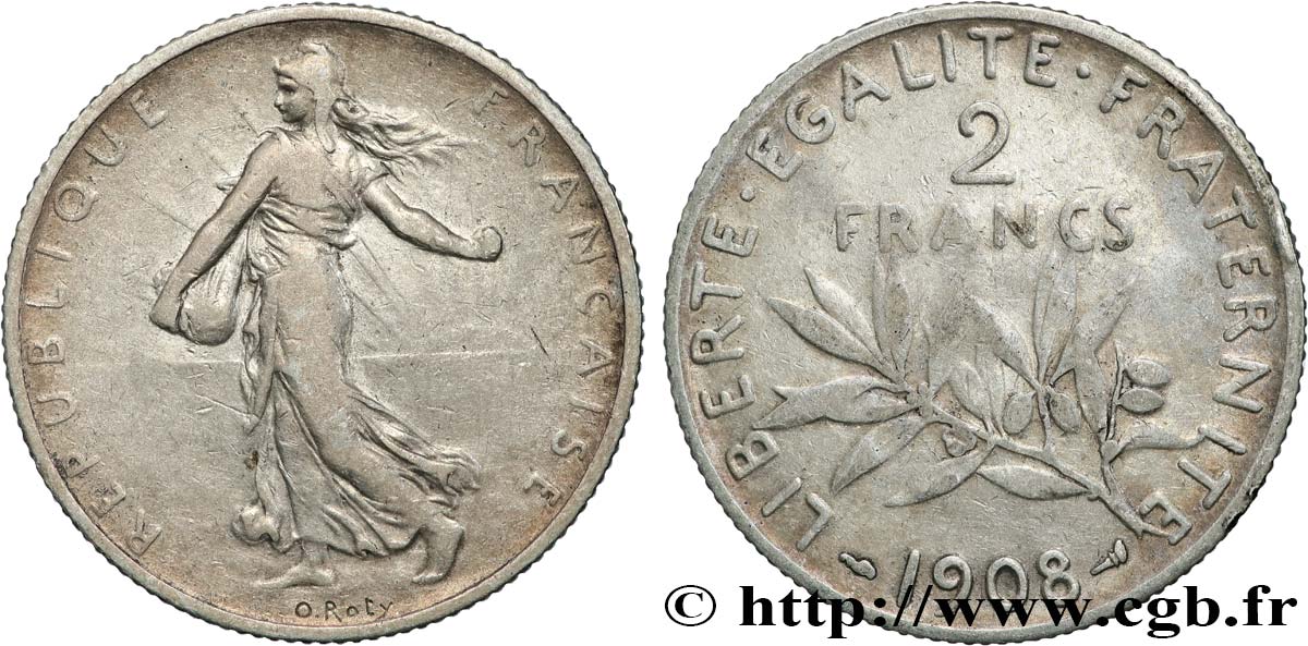 2 francs Semeuse 1908 Paris F.266/10 BC