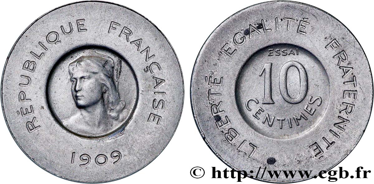 Essai de 10 centimes Rude en aluminium 1909 Paris GEM.35 5 SUP 