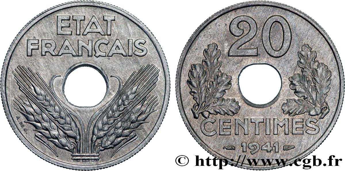 20 centimes État français, lourde 1941  F.153/2 FDC65 
