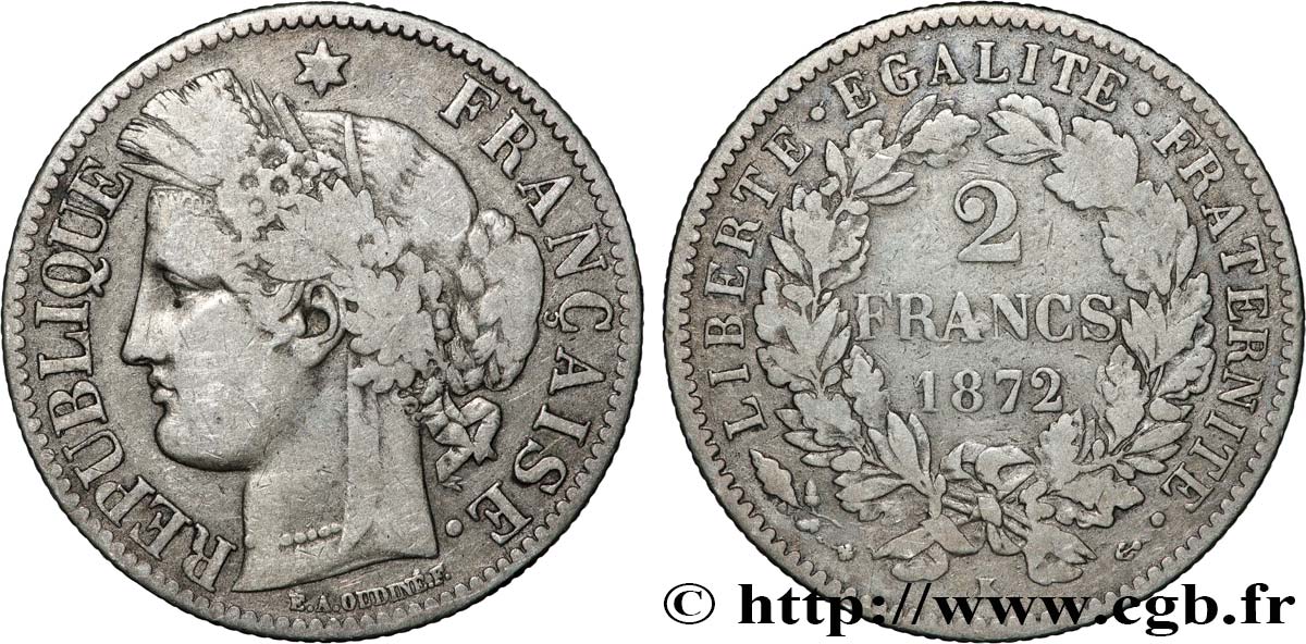 2 francs Cérès, avec légende 1872 Bordeaux F.265/9 BC
