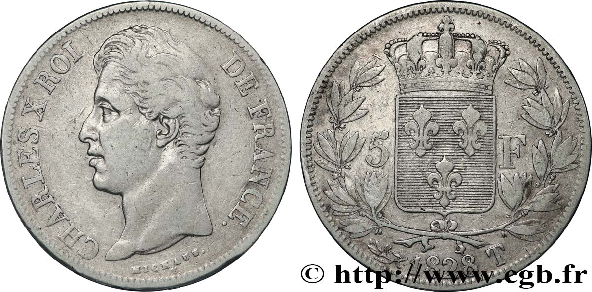 5 francs Charles X, 2e type 1828 Nantes F.311/25 VF