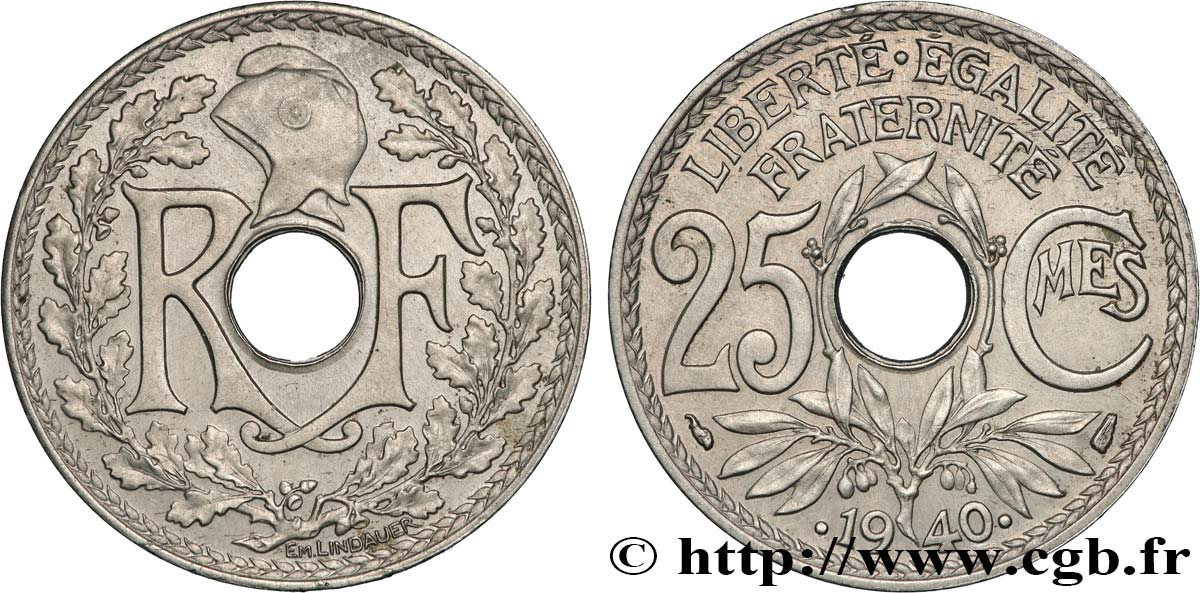 25 centimes Lindauer, maillechort 1940  F.172/4 TTB50