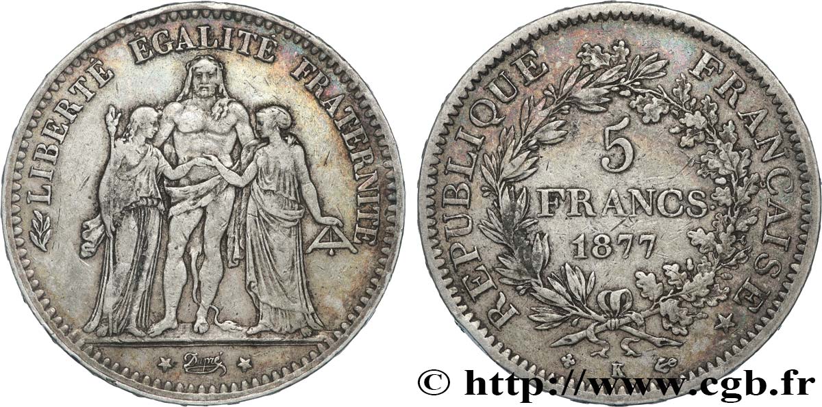 5 francs Hercule 1877 Bordeaux F.334/20 TTB45 