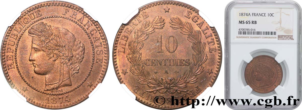 10 centimes Cérès 1874 Paris F.135/12 FDC65 NGC