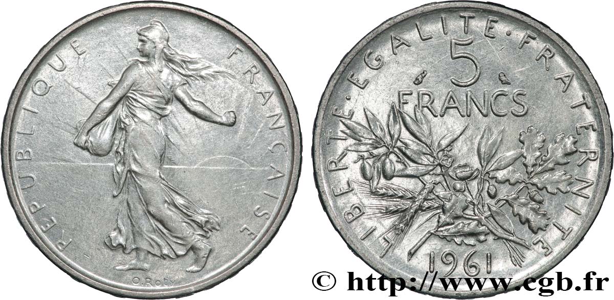 5 francs Semeuse, argent 1961 Paris F.340/5 EBC58