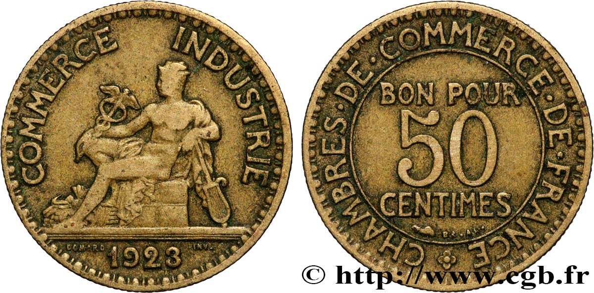 50 centimes Chambres de Commerce, Frappe Médaille 1923 Paris F.191/5 var. VF 