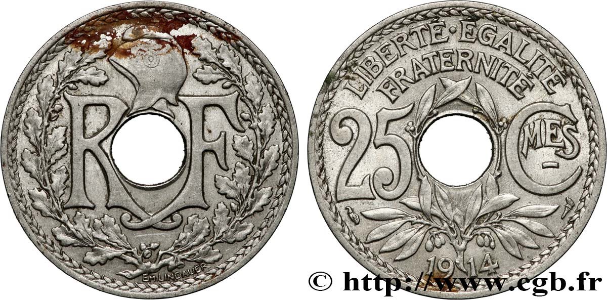25 centimes Lindauer, Cmes souligné 1914  F.170/2 XF 