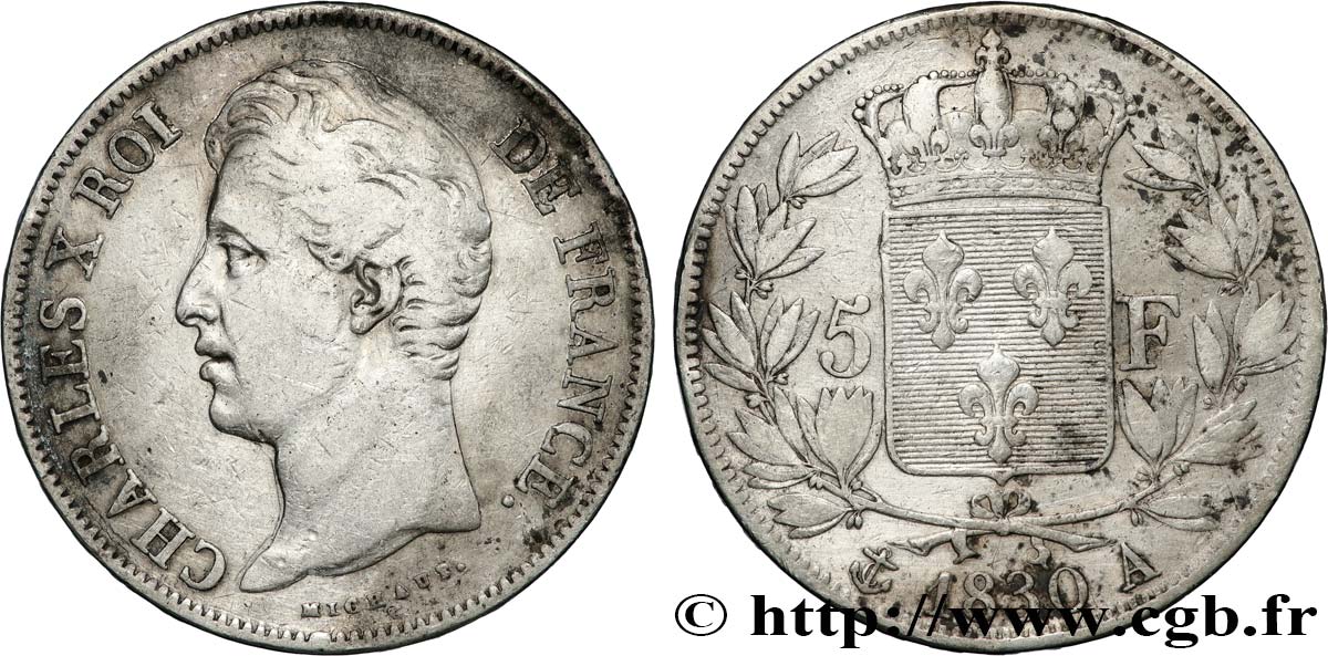 5 francs Charles X 2e type, tranche en relief 1830 Paris F.312/1 BC