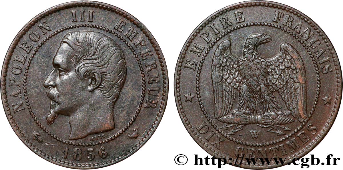 Dix centimes Napoléon III, tête nue 1856 Lille F.133/40 TTB+ 