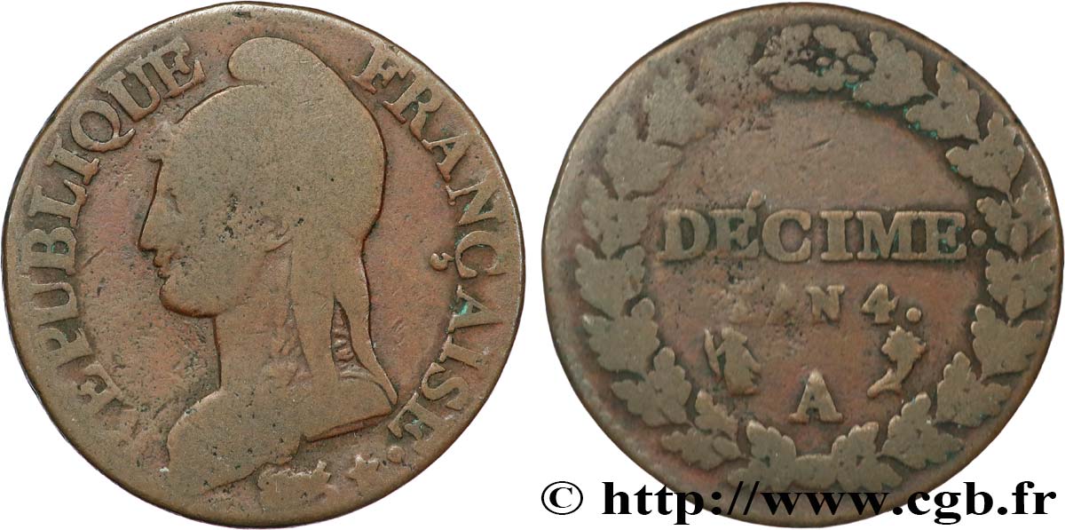 Décime Dupré, petit module 1796 Paris F.126/1 VG10