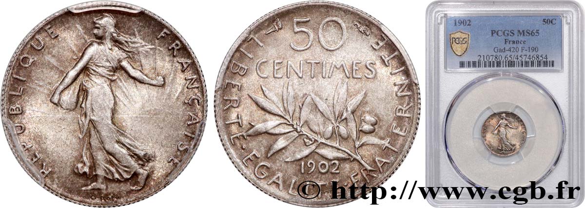 50 centimes Semeuse 1902 Paris F.190/9 MS65 PCGS