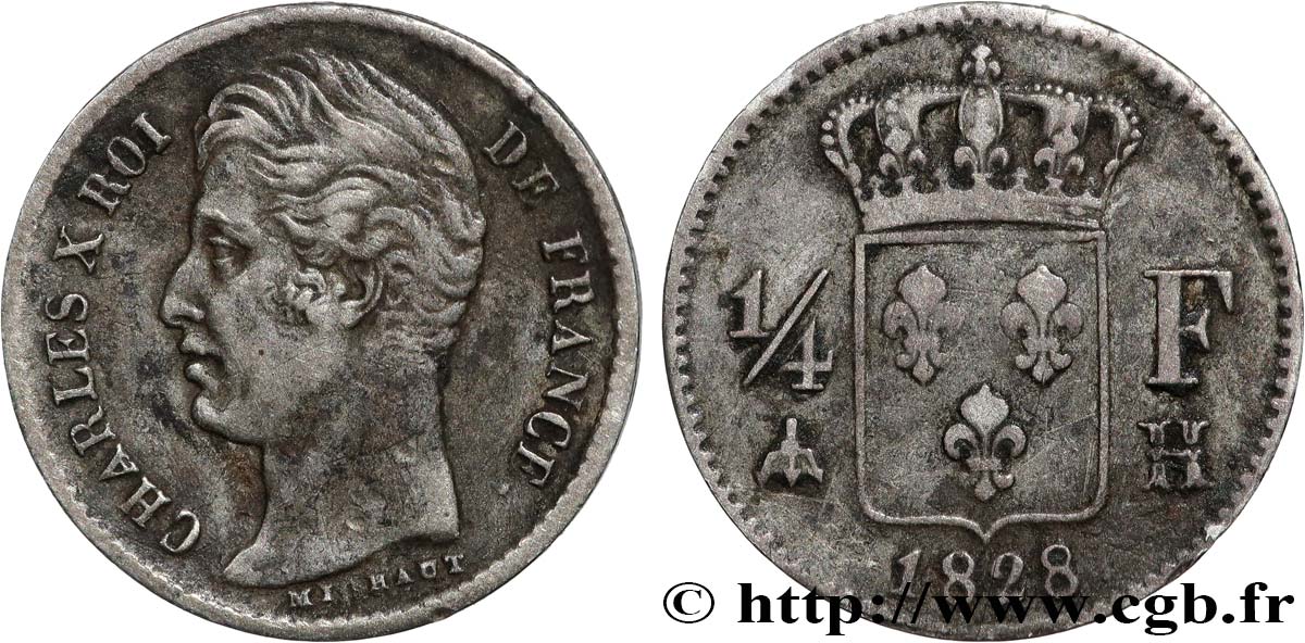 1/4 franc Charles X 1828 La Rochelle F.164/22 BC+ 