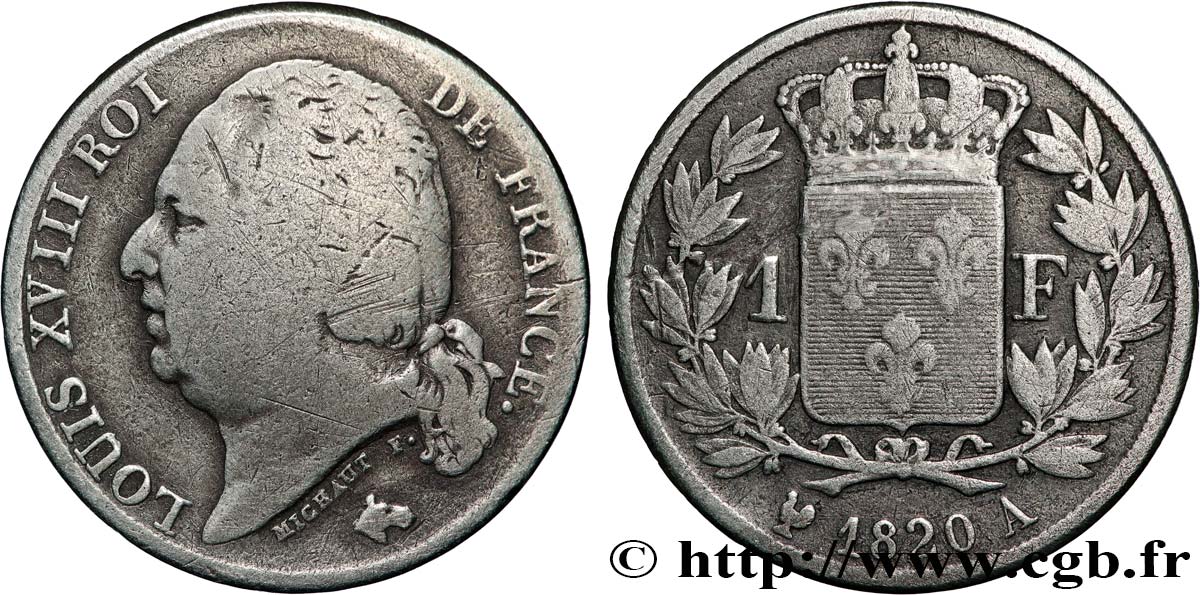 1 franc Louis XVIII 1820 Paris F.206/30 B+