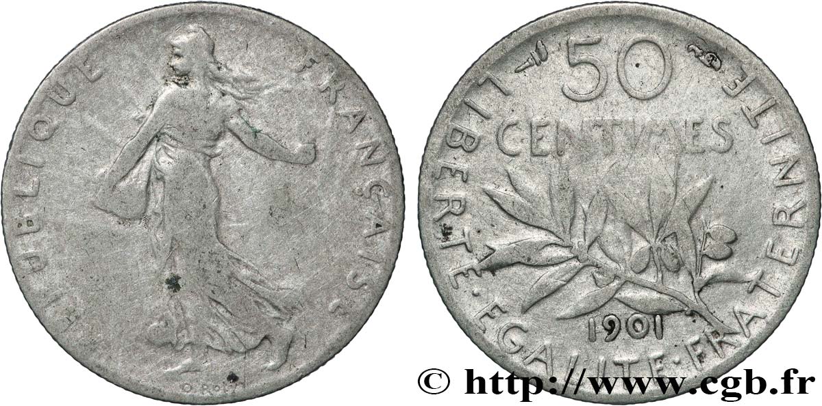 50 centimes Semeuse 1901 Paris F.190/8 B+