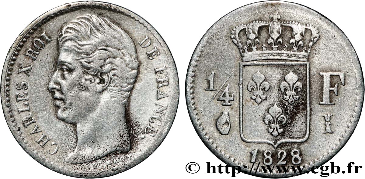 1/4 franc Charles X 1828 Limoges F.164/23 TB35 