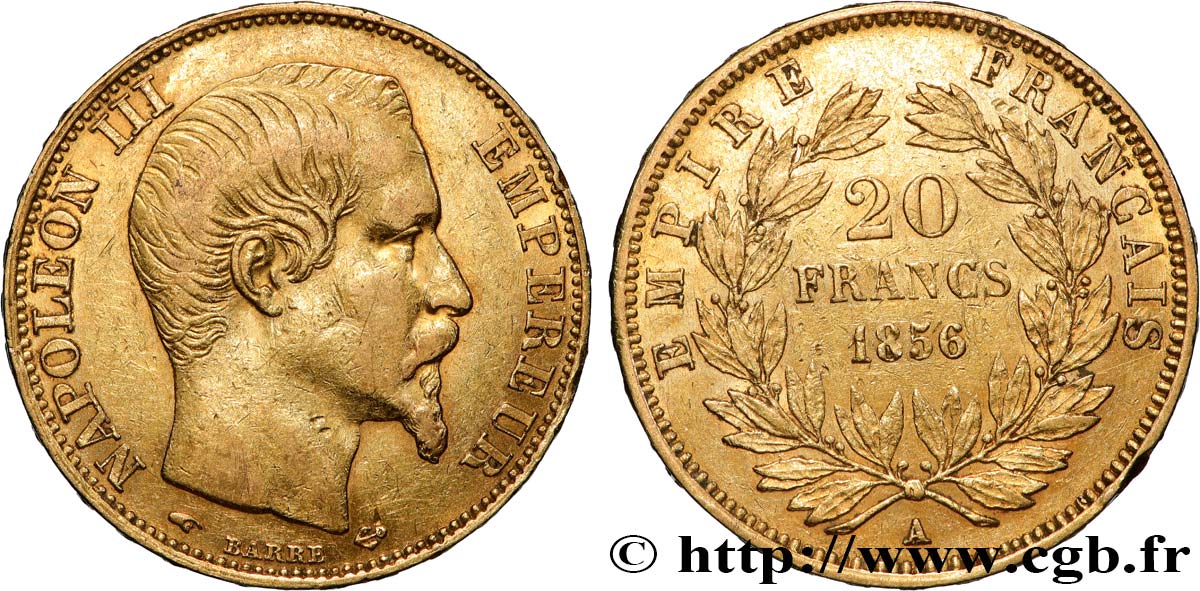 20 francs or Napoléon III, tête nue 1856 Paris F.531/9 XF