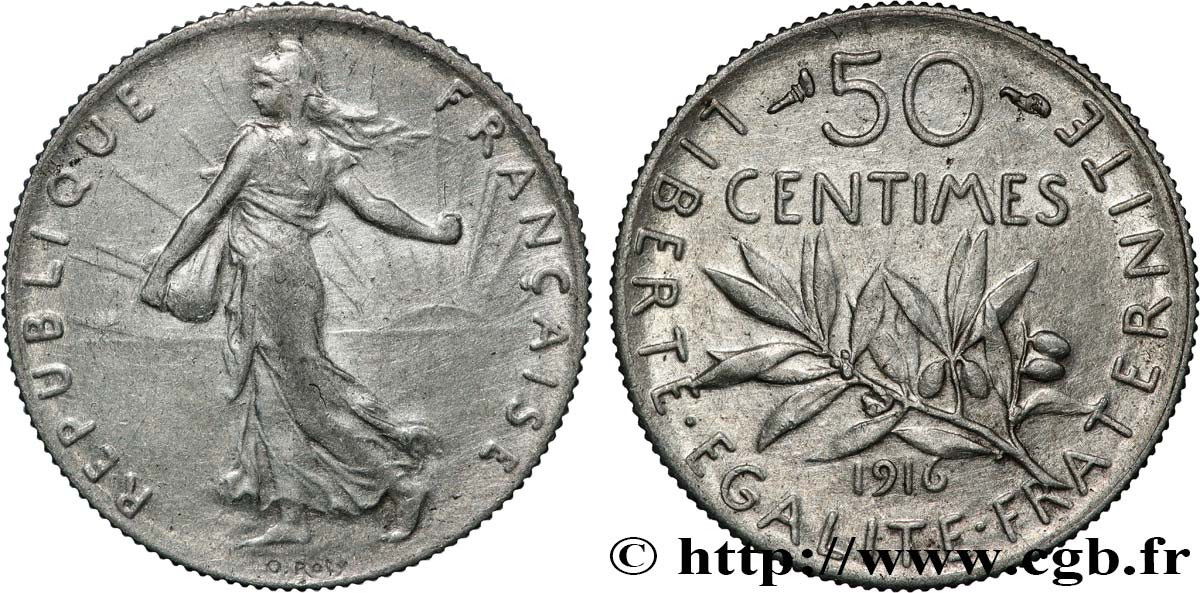 50 centimes Semeuse 1916 F.190/23 AU