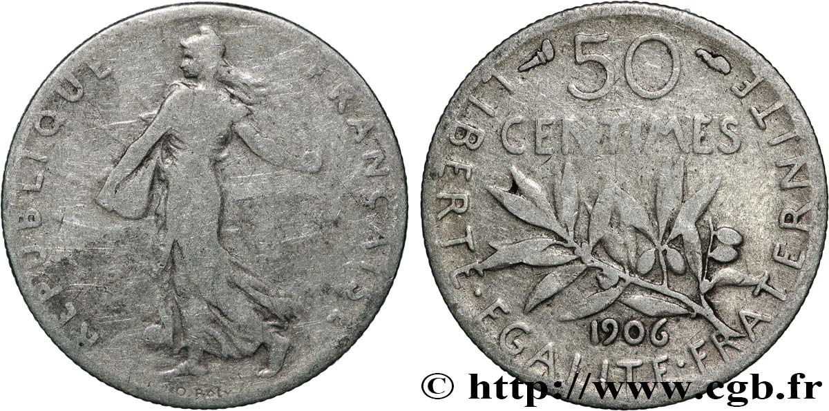 50 centimes Semeuse 1906 Paris F.190/13 B