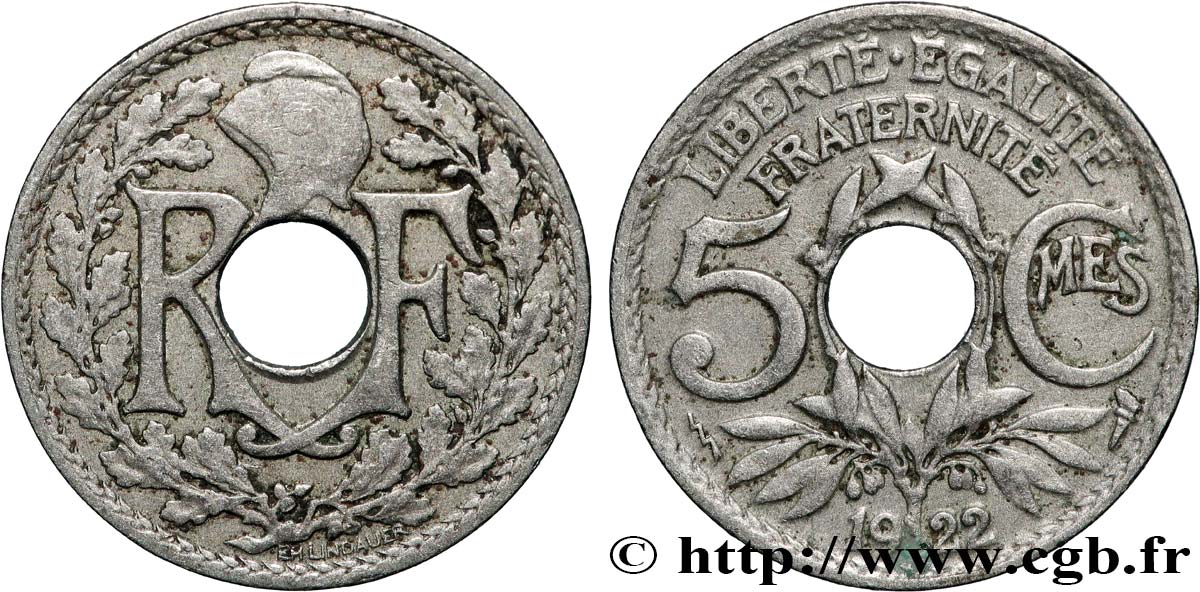 5 centimes Lindauer, petit module 1922 Poissy F.122/5 TB+