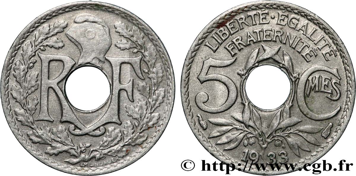 5 centimes Lindauer, petit module 1933 Paris F.122/16 EBC 