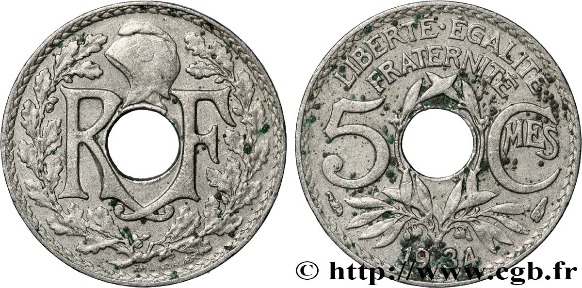 5 centimes Lindauer, petit module 1934 Paris F.122/17 AU