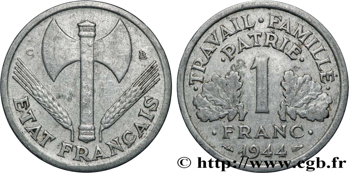 1 franc Francisque, légère 1944 Castelsarrasin F.223/7 TB+