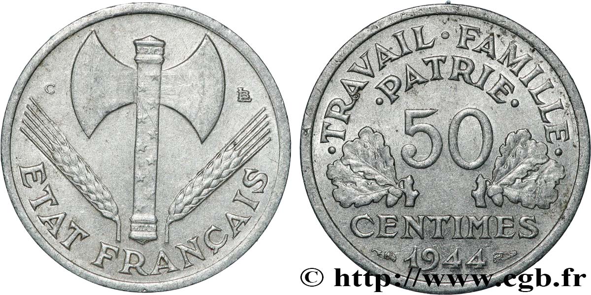 50 centimes Francisque, légère 1944 Castelsarrasin F.196/6 TTB