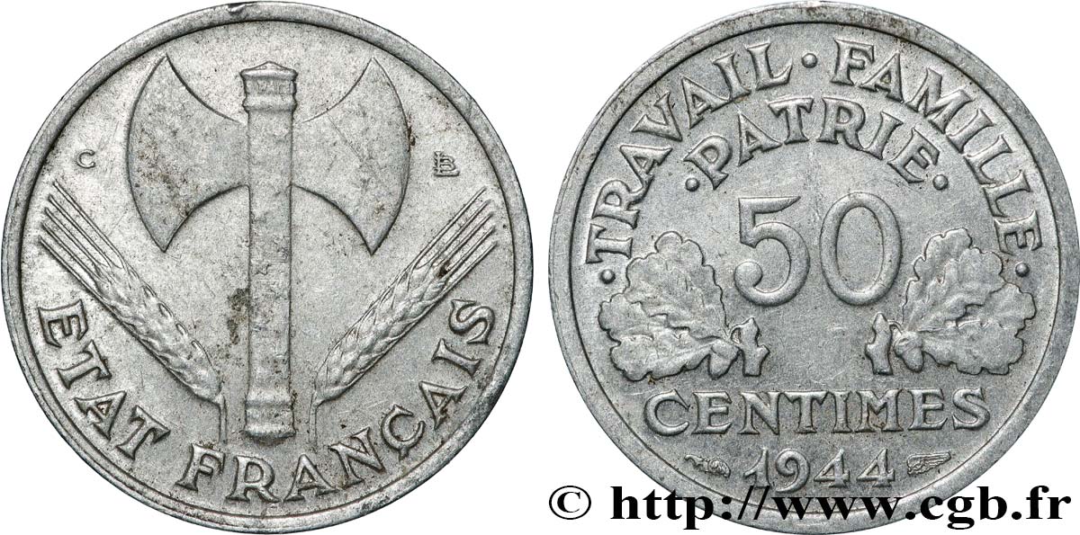 50 centimes Francisque, légère 1944 Castelsarrasin F.196/6 q.BB 