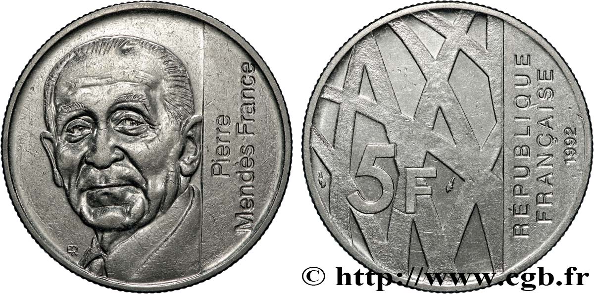 5 francs Mendès-France 1992  F.343/2 AU58 