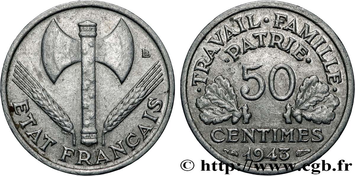 50 centimes Francisque, légère 1943 F.196/2 SUP