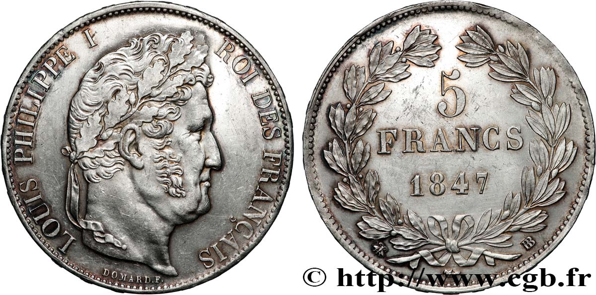 5 francs IIIe type Domard 1847 Strasbourg F.325/15 AU 
