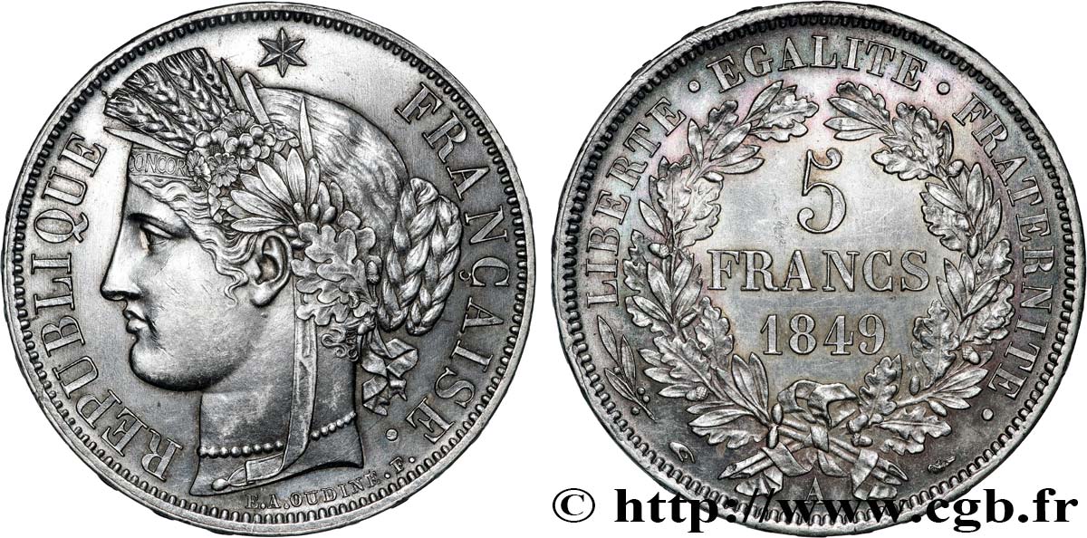 5 francs Cérès, IIe République 1849 Paris F.327/1 SPL+ 