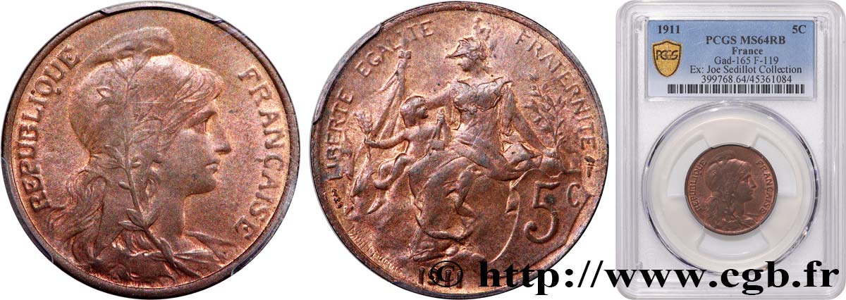 5 centimes Daniel-Dupuis 1911  F.119/23 SPL64 PCGS