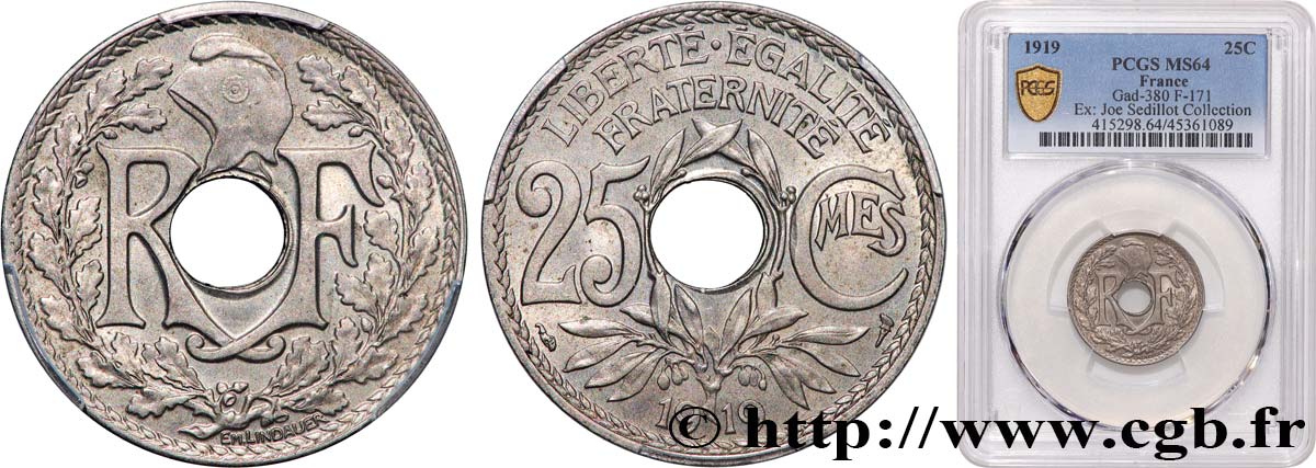 25 centimes Lindauer 1919  F.171/3 MS64 PCGS