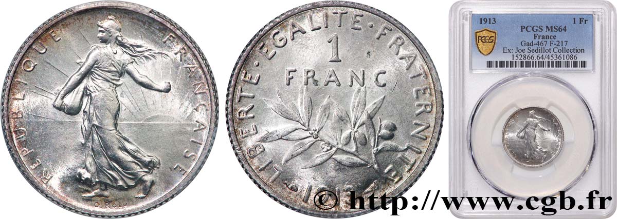 1 franc Semeuse 1913 Paris F.217/18 fST64 PCGS