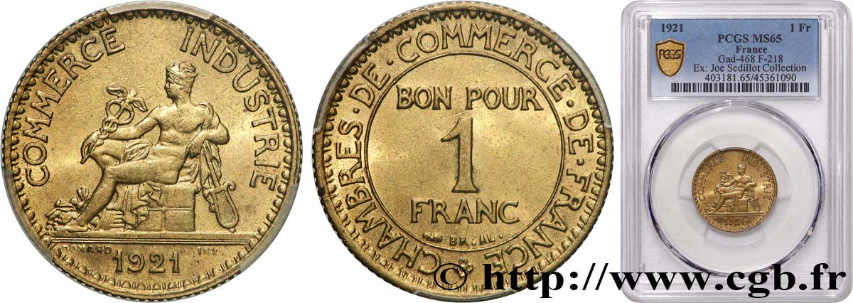 1 franc Chambres de Commerce 1921 Paris F.218/3 MS65 PCGS