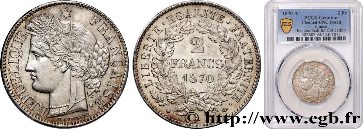 2 francs Cérès, avec légende 1870 Paris F.265/1 SUP+ PCGS