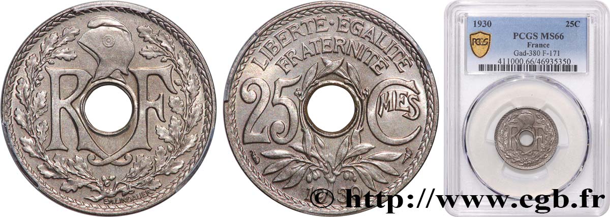 25 centimes Lindauer 1930  F.171/14 FDC66 PCGS