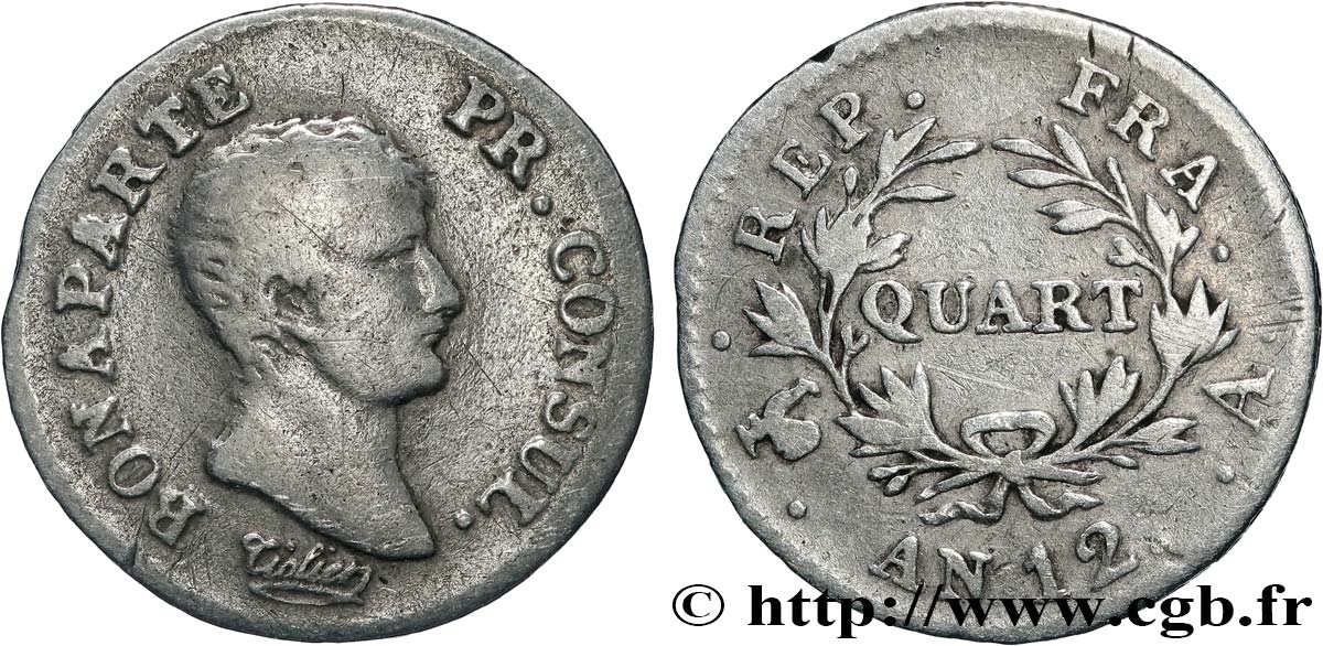 Quart (de franc) Bonaparte Premier Consul 1804 Paris F.157/1 q.MB 