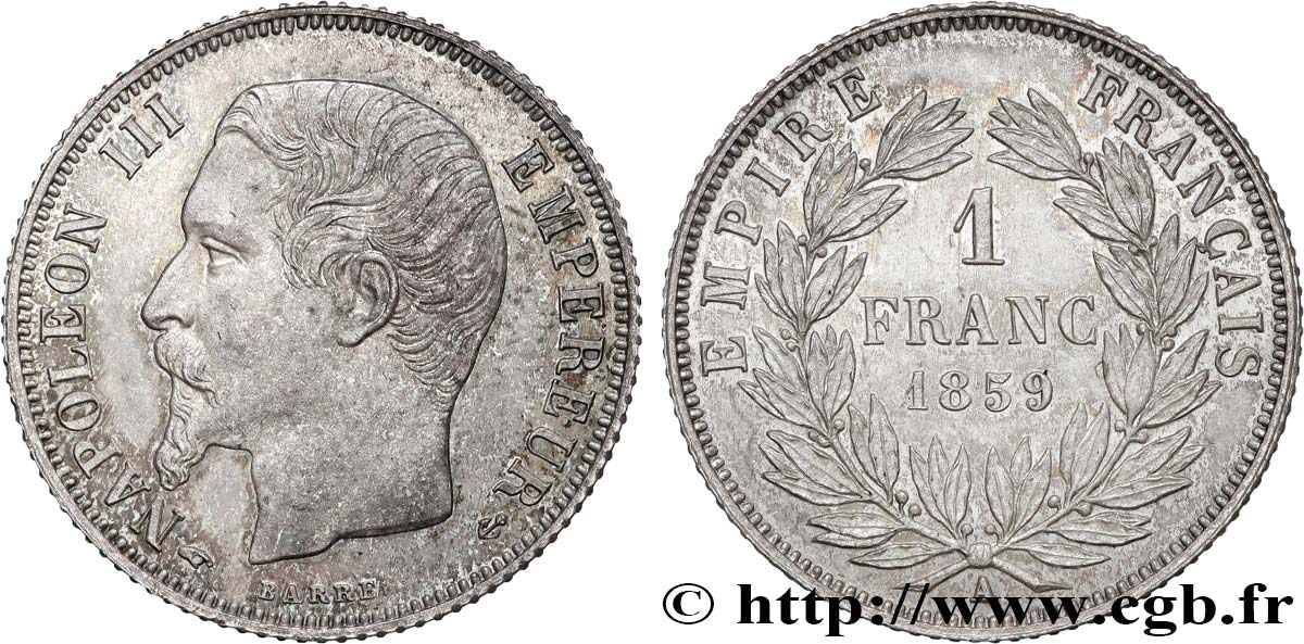 1 franc Napoléon III, tête nue 1859 Paris F.214/12 FDC65 