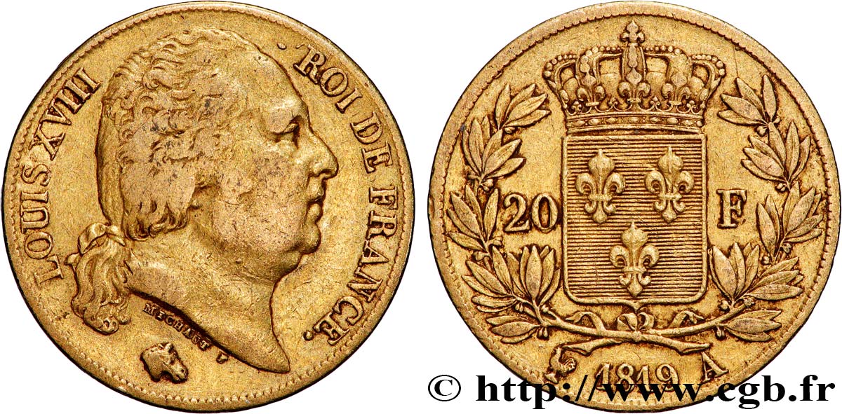 20 francs or Louis XVIII, tête nue 1819 Paris F.519/15 TTB