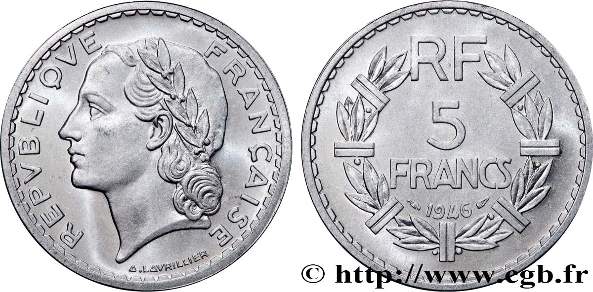 5 francs Lavrillier, aluminium 1946 F.339/6 SUP